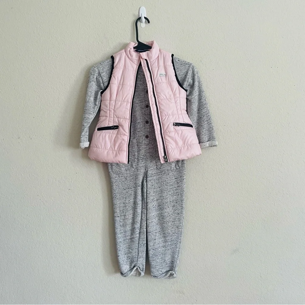 Girl Pink Quilted Vest with Gray Outfit Set size 4T Calvin Klein Old Navy winter